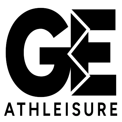 A black and white logo of a business GE athleisure logo